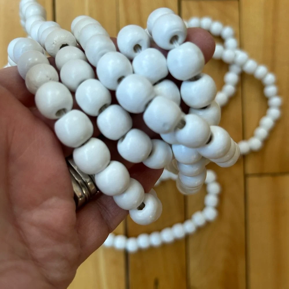 Vintage White Beads Strands Christmas Garland Small Large 274 Inches